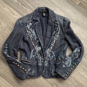 Mercer & Madison |Vintage Y2K Embellished Denim Jacket Single Button Sz Small